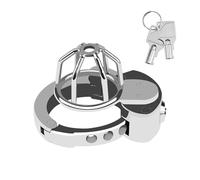 Cage de chasteté pour hommes avec verrouillage en un clic, sextoy pour adultes avec anneau réglable, cage à pénis en acier inoxydable avec trous d'aération et doubles clés (C-60)