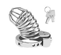 Cage de chasteté pour hommes avec verrouillage en un clic, sextoy pour adultes avec anneau réglable, cage à pénis en acier inoxydable avec trous d'aération et doubles clés (E-67)