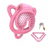 Cage de chasteté pour pénis en résine respirante à pores, anneau pénien avec design oreilles de chat, sex toýs chastity cage man avec bondage le pénis d'un homme (Pink,45mm)