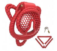 Cage de chasteté pour pénis en résine respirante à pores, anneau pénien avec design oreilles de chat, sex toýs chastity cage man avec bondage le pénis d'un homme (Red,50mm)