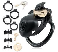 Cage de chasteté réglable Dual-Lock pour hommes, cage à pénis Hollow Urethra Design avec 4 anneaux de taille, cage à testicules Bondage adulte Jouet sexuel (Black,M)