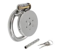 Cage de chasteté ultra compacte - Dispositif de chasteté masculin en acier inoxydable ultra court avec sonde urétrale en métal - Cage pénienne pour jeux BDSM, jouet sexuel adulte (anneau 50 mm)