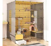 Cage de Chat intérieure, enclos de Chat, chenil en métal détachable, Cage de Chat en métal Bricolage avec litière fermée avec Plate-Forme, Grand Exercice idéal pour 1-2 Chats, Lapin, Chinchilla,