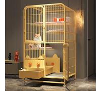 Cage de Chats à 3 Niveaux à 3 Niveaux, cœurs de Chats intérieurs, avec bac à litière, enclos de Chat avec Roues pour Un Mouvement Facile, pour 1-2 Chats (Jaune) YYuan
