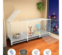 Cage de cryptage pour lapin, cage pour petit cochon d'Inde, intérieur et extérieur, avec plateau et tapis de sol (couleur unique, 107 x 37 x 47 cm)