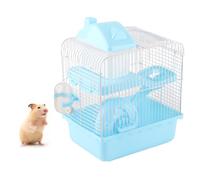 Cage de Hamster à 2 Niveaux, Cage de Voyage Nain de Hamster Haut châssis Conception Gerbil Habitat Petit Animal Transporteur pour l'exploration et Le Jeu (Blue)