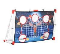HOMCOM But de Foot et Cage de Handball extérieur 2 en 1, But 5 Zones cibles, Ballon de Handball Gonflable, Pompe, piquets de Sol en Forme de U, Cadre léger