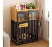 Cage de rangement en verre trempé for chien, étagères à double couche, dessous des plateaux auto-agrippants, convient aux chiens de petite et moyenne taille.(Black,90cm/35.4in)