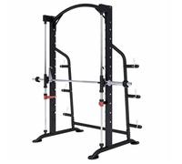 Gorilla Sports® Cage de Squat - Barre d'Haltères Guidée Ø 25mm, avec Adaptateur 50mm, Support de Poids, Charge Max 300 kg, Acier - Smith Machine, Multipresse Power Rack, Musculation, Barbell, Fitness