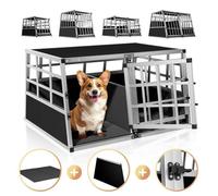CADOCAŽ Cage de Transport XL pour Animaux Aluminium MDF 2 Portes Noir Caisse Chien boîte Box de Transport Voiture