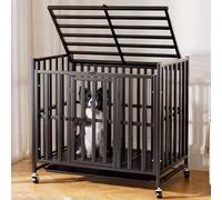 Cage de Transport for Chiots en Acier Inoxydable, Structure Tubulaire carrée, différents modèles Portes, Roues pivotantes avec Freins et Plateau(96 cm L x 63 cm W x 86 cm H)