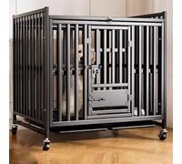 Cage de Transport for Chiots en Acier Inoxydable, Structure Tubulaire carrée, différents modèles Portes, Roues pivotantes avec Freins et Plateau(110 cm L x 70 cm W x 97 cm H)