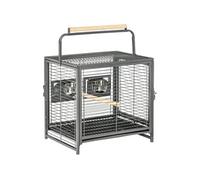 PawHut Cage de transport pour perroquets – 2 bols inox, 2 perchoirs bois, plateau amovible – Noir