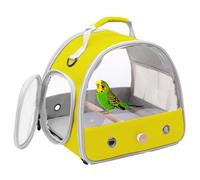 Cage de transport portable pour petits oiseaux, perroquet, perruche, calopsitte avec tapis souple et perchoir en bois (jaune, fenêtres transparentes)