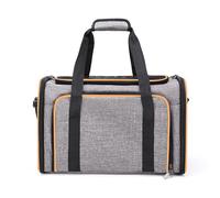Cage de Transport pour Chat Extensible Souple Double Verrou Anti-Fugue Ventilation Maximale Toit Ouvrant Poids Léger pour TGV et Cabine Avion(Gray with Orange,Large)