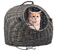 Cage de Transport pour Chats Gris 45x35x35 cm en Saule Naturel, Panier pour Chat avec Porte Robuste et Boucle de Transport, idéal pour Voyages et visites chez Le vétérinaire.