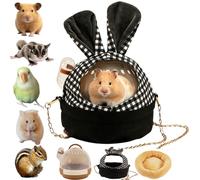 Cage de transport pour hamster avec jolie housse et chaîne - Cage portable pour petits animaux - Avec bouteille d'eau - Cage de sortie en plastique respirant pour hamster nain, cochon d'Inde (noir)
