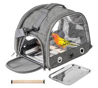 Cage de transport pour oiseaux, portable, cage à oiseaux légère et respirante, avec perchoir et acier inoxydable, plateau, boîte de transport pliable pour perroquets, perruches, transparent