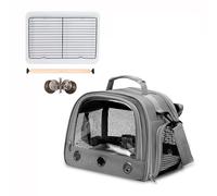 Cage de transport pour perroquet - Vue panoramique - Respirant - Avec perchoir - Plateau amovible - Filet de nourriture sur pied - Pour conures, perruches (gris)