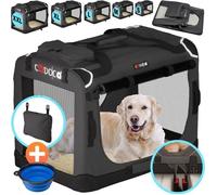 CADOCA Cage de Transport XXL Anthracite pour Chiens ou Chats | Sac de Transport Souple, Caisse pour chiens, Tissu Respirant, Pliable, Matelas douillet, 2x Poches, Gamelle pliable
