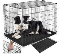 Caisse grillagée pour chien pliable avec 2 portes et 2 poignées de transport noir