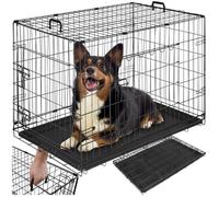 Caisse grillagée pour chien pliable avec 2 portes et 2 poignées de transport noir
