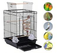 Cage de vol avec espace supplémentaire, cage grillagée avec barreaux, avec perchoirs en bois, pour perroquets, perruches et autres oiseaux, cage de vol, noire Description :1. Dimensions de l'emballage