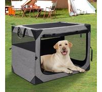 Cage de voyage portable de 76,2 cm, niche souple à 3 portes avec fenêtres en maille durable pour chiens de taille moyenne, cage pliable avec poche de rangement pour extérieur (gris clair)
