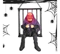 Cage Des Prisonniers D'Halloween | Squelette Hurlant Animé Dans Le Mouvement De La Cage Et Le Capteur De Lumière Haunted House Prop | Décoration Suspendue De La Terreur Étanche Pour Accent De Fête En