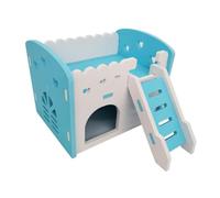 Cage d'habitat pour Petits Animaux Hamster Hideout House Double Couches Ventilé Conception Cage Accessoires Golden Bear Villa Balcon Pet Supplies(Blue)