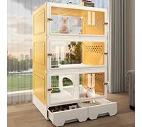 Cage D'intérieur for Chat, Villa À Trois Niveaux avec Bac À Litière, Cage et Parc À Chats en Acrylique Transparent, Maison for Chats en Plastique, Robuste et Facile À Nettoyer