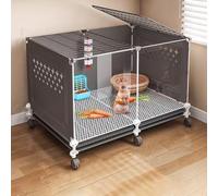Cage d'intérieur for Lapins, clapier à Monter soi-même, Maison for cochons d'Inde, façade Transparente, Niche for Animaux avec Plateaux coulissants et Roue Universelle(Black,70 * 45 * 45cm)