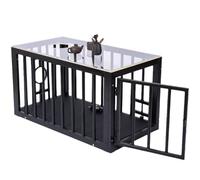 Cage d'intérieur moderne pour chien avec plateau en verre, cadre en acier au carbone, 116 x 60 x 65 cm, noir