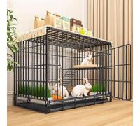 Cage d'intérieur pliable pour chien et lapin - Facile à nettoyer - En métal robuste - Pour cochon d'Inde - Avec plateau et repose-pieds
