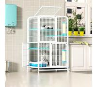 Cage d'intérieur pour animal domestique avec roulettes, cadre en métal, trois portes, hamac et échelle, pour chats, chatons, cochons d'Inde, lapins et chinchillas