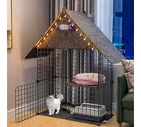 Cage d'intérieur pour Chat à 2 Niveaux, Niche pour Chat, Maison en métal pour Chat, enclos intérieur Durable pour Animaux de Compagnie avec litière, hamac pour Chat - pour Lapin, Cochon