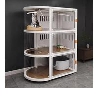 Cage D'intérieur pour Chat a 3 Niveaux, Enclos Chat avec roulettes, Design Panoramique Transparent, Bien Aérée et Non Étouffante, Convient pour 1 a 2 Chats(White)