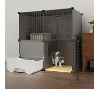 Cage d'intérieur pour Chat avec bac à litière, Cage à Chat d'intérieur à 2 Niveaux, Grande Cage Pliable, Cages pour Chats, 6 Tailles (Noir/Blanc) (Blanc 75 * 49 * 75cm)
