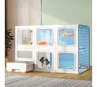Cage d'intérieur pour chat avec bac à litière, enclos pour chatons à monter soi-même, maison pour chat détachable avec hamac, cages pour petits animaux (chat et chiot) (Dimensions : 105 x 35 x 14