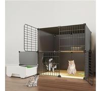 Cage d'intérieur pour chat avec bac à litière extractible, panneau en PVC durable et cadre en métal, design facile à nettoyer