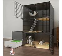 Cage d'intérieur pour chat avec bac à litière extractible, panneau en PVC durable et cadre en métal, design facile à nettoyer