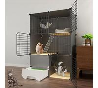 Cage d'intérieur pour chat avec bac à litière extractible, panneau en PVC et cadre en métal, design facile à nettoyer