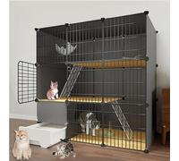 Cage d'intérieur pour chat avec bac à litière extractible, panneau en PVC et cadre en métal, design facile à nettoyer
