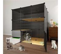 Cage d'intérieur pour chat avec bac à litière extractible, panneau en PVC et cadre en métal, design facile à nettoyer