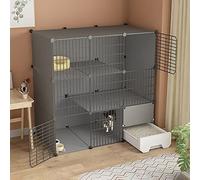 Cage D'Intérieur pour Chat avec Bac À Litière, Grande Cage Amovible en Métal pour Petits Animaux, Cages pour Chat À 2/3 Niveaux, Cage Anti-Saut pour Chaton, Cage pour Animaux De Compagnie À Usage in
