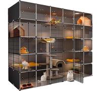 Cage d'intérieur pour chat avec design transparent, plateforme lestée double couche pour plus de stabilité, maison pour chat facile à assembler pour une vie confortable