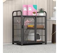 Cage d'intérieur pour chat avec double porte, étagère supérieure et plateau facile à nettoyer, avec verrou renforcé pour animaux de compagnie