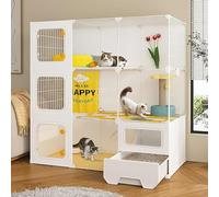 Cage d'intérieur pour chat avec litière fermée, échelle, design à plusieurs niveaux pour un nettoyage facile et une vie spacieuse