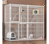 Cage d'intérieur pour chat, cage d'intérieur pour lapin, clôture extérieure pour chat, cage pour chat en métal, cage pour furet avec échelle de rampe de porte pour lapins et chats (White 142*54*130cm)