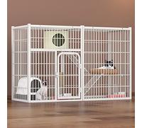 Cage d'intérieur pour chat, cage d'intérieur pour lapin, clôture extérieure pour chat, cage pour chat en métal, cage pour furet avec échelle de rampe de porte pour lapins et chats (White 124*48*80cm)